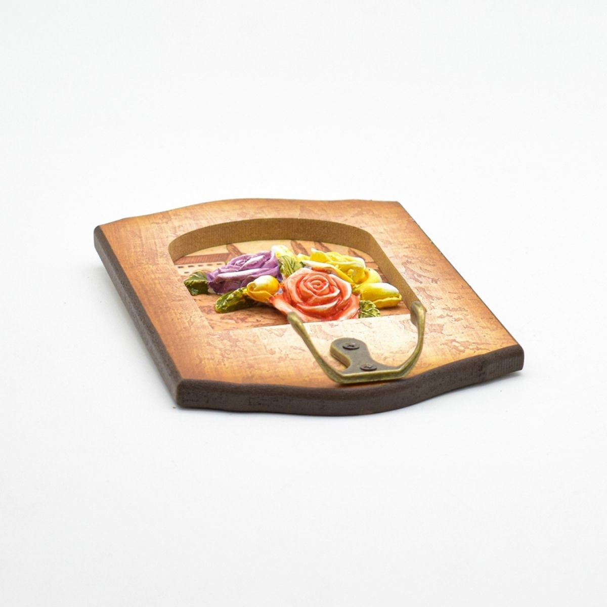 Cuier decorativ cu carlig dublu, Naimeed D50-10, 11x17x0.8 cm, Maro