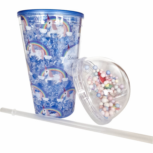 Pahar cu capac si pai, Naimeed D5020, Albastru-unicorn