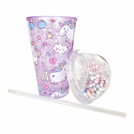 Pahar cu capac si pai, Naimeed D5020, Mov-unicorn