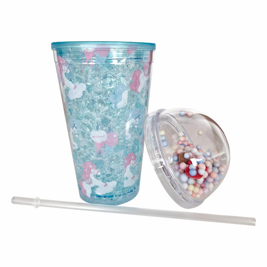 Pahar cu capac si pai, Naimeed D5020, Turcoaz-unicorn