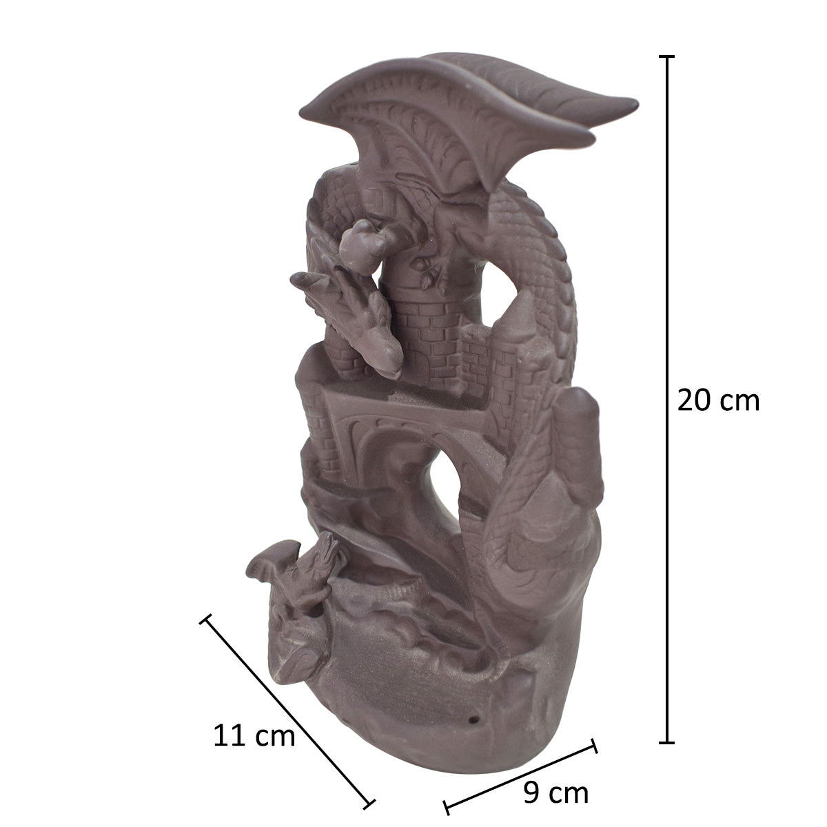 Suport conuri parfumate, Naimeed D5076, cascada de fum, aromaterapie, ceramica, Maro, 11x9x20cm