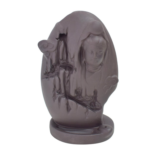 Suport conuri parfumate, Naimeed D5078, cascada de fum, aromaterapie, ceramica, Maro, 10x8x18cm