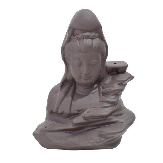 Suport conuri parfumate, Naimeed D5079, cascada de fum, aromaterapie, ceramica, Maro, 16x10x21cm