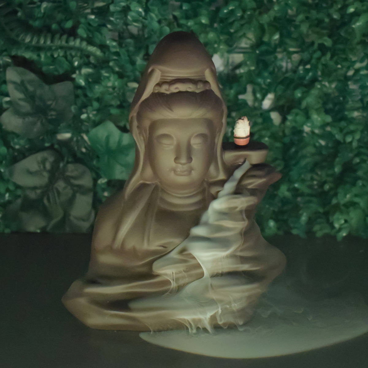 Suport conuri parfumate, Naimeed D5079, cascada de fum, aromaterapie, ceramica, Maro, 16x10x21cm