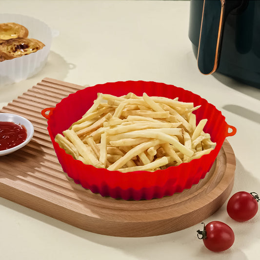 Tava de copt rotunda, set 4 bucati, Naimeed D5141, pentru cuptor, friteuza, microunde, Rosu