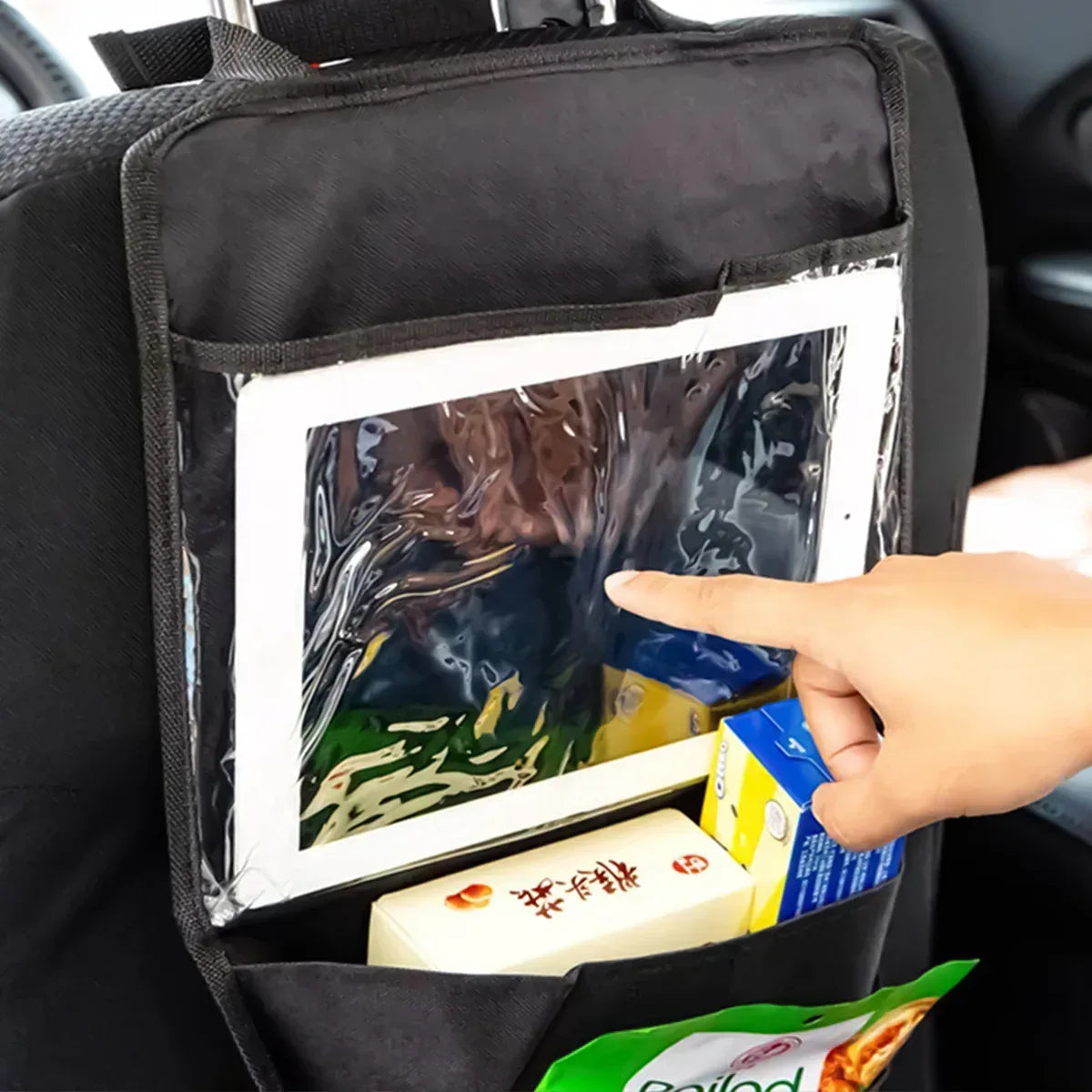 Organizator auto, suport tableta, Naimeed D5147, 3 buzunare, montare pe spatele scaunului, Negru - 221.ro
