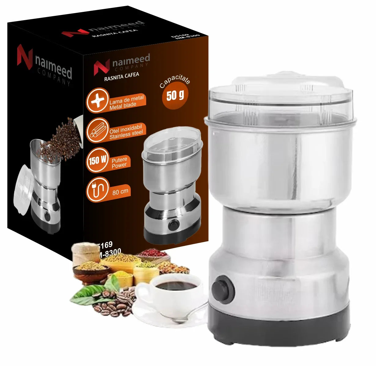 Rasnita cafea, Naimeed D5169, Inox, putere 150W - 221.ro