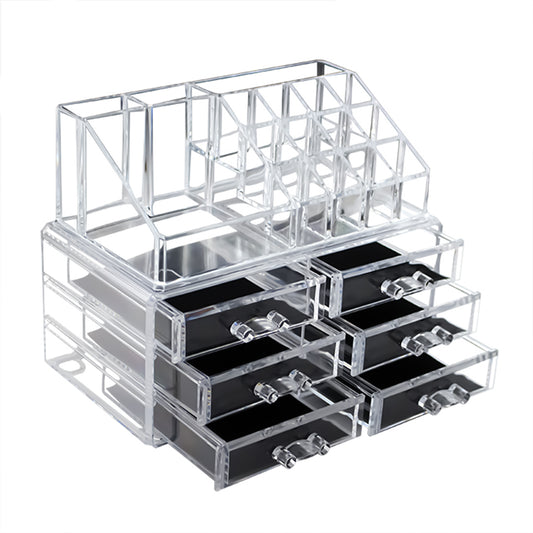 Organizator cosmetice, Naimeed D5175, 6 sertare, cu compartiment pentru discheta demachianta, ruj, oja, Transparent