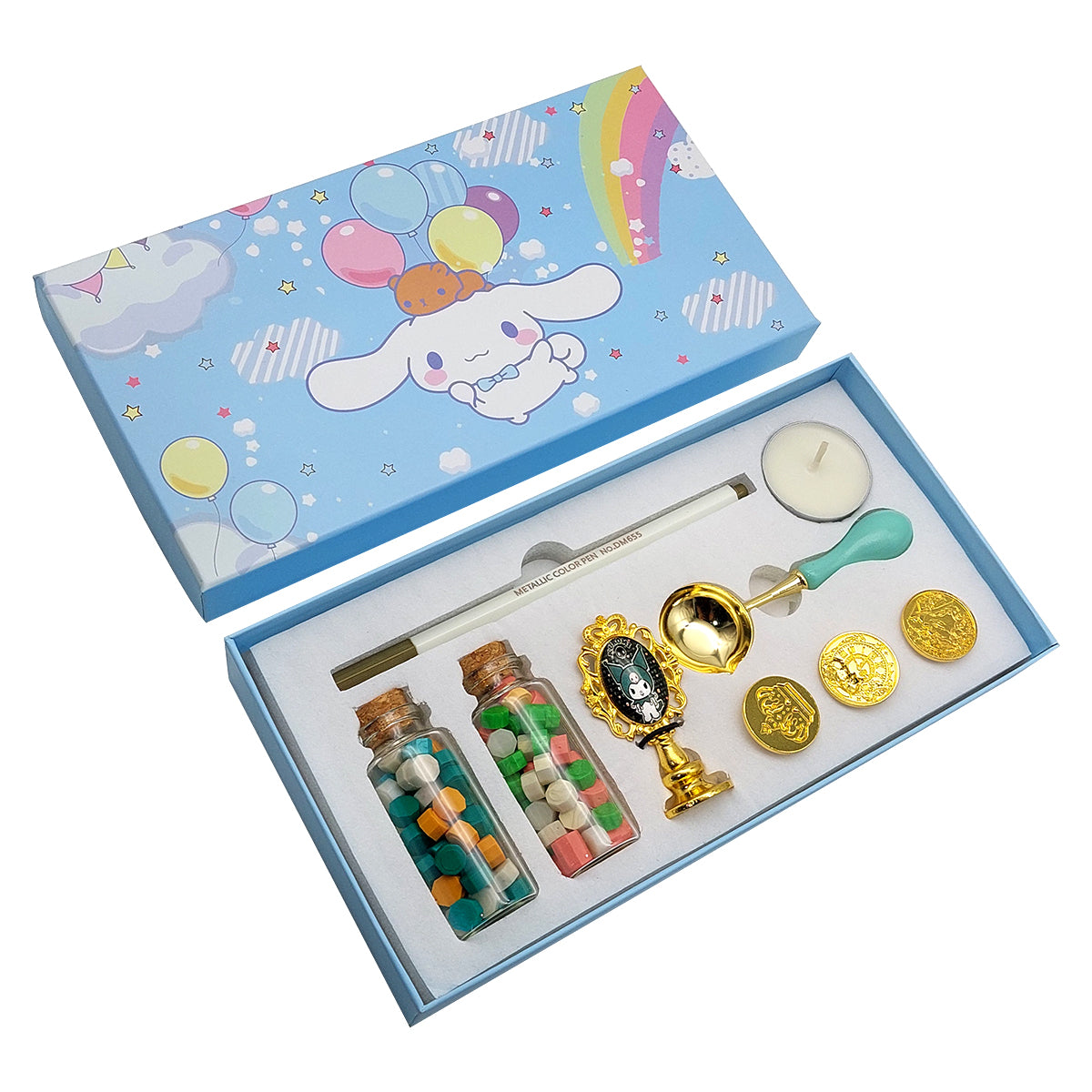 Set 9 piese, sigiliu ceara, Naimeed D5216, 4 stampile, Turcoaz