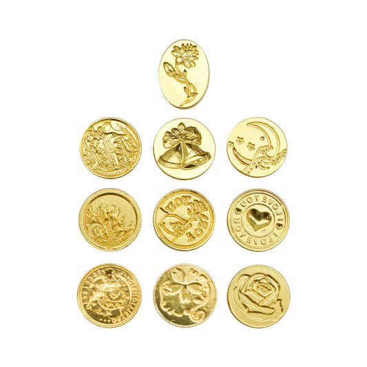 Set 10 piese, stampile, Naimeed D5222, pentru sigiliu cu ceara, Auriu - 221.ro