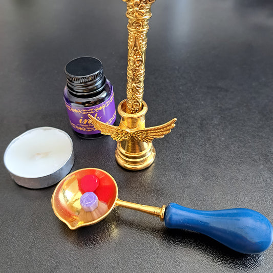 Set caligrafie vintage, stilou cu penita, calimara, sigiliu ceara, 6 varfuri de schimb, Naimeed D5223, Violet