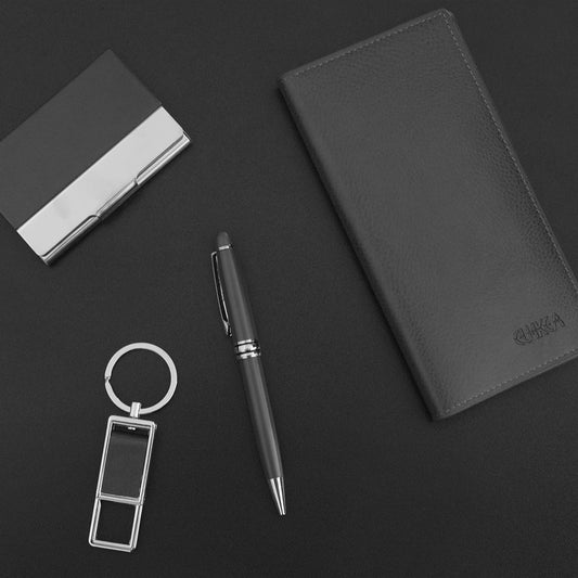 Set cadou barbati, Naimeed D5243, din piele sintetica, cu breloc de chei, Negru