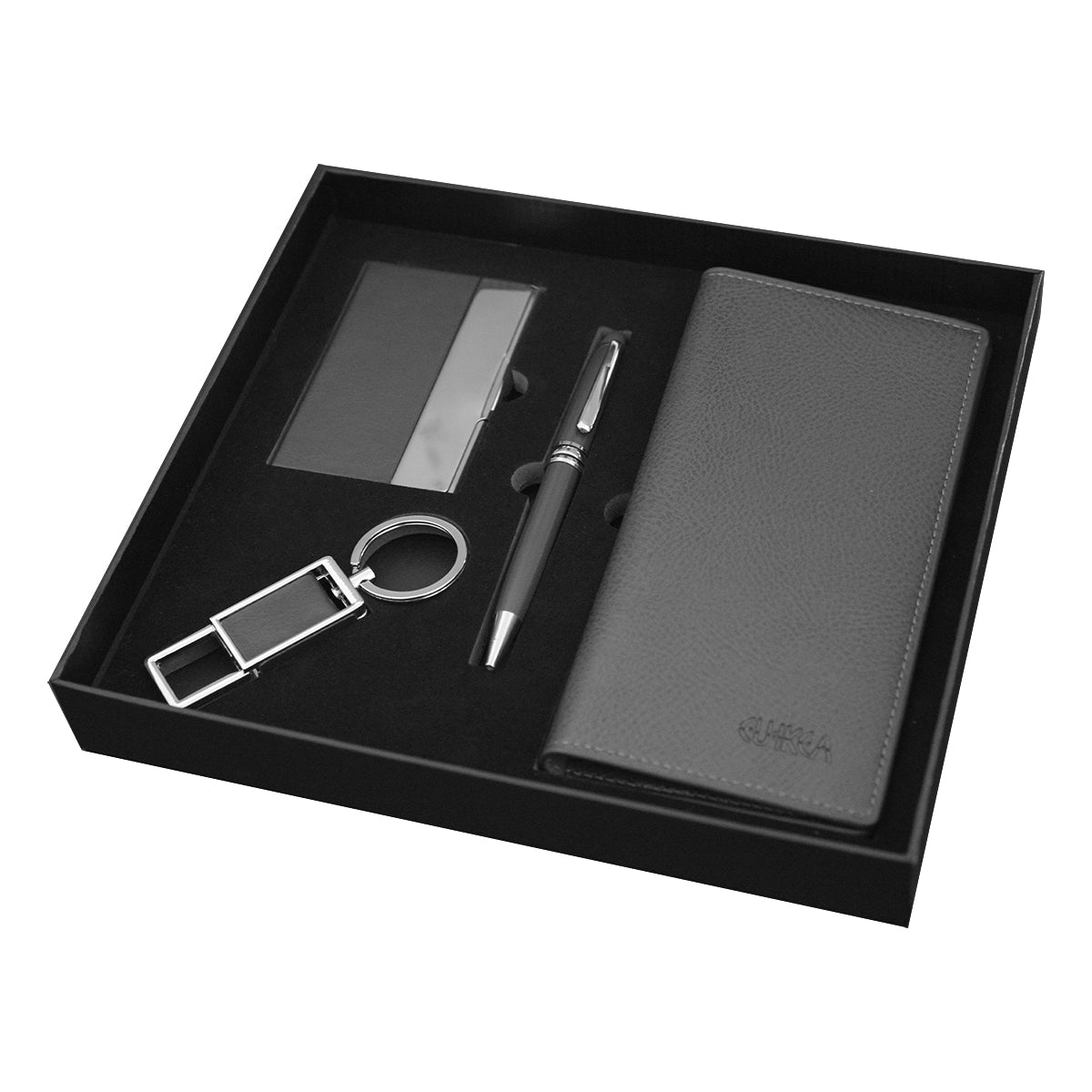 Set cadou barbati, Naimeed D5243, din piele sintetica, cu breloc de chei, Negru