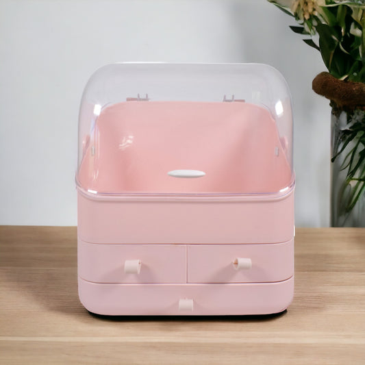 Organizator cosmetice, capac transparent, Naimeed D5320, 18x27x31cm, Roz