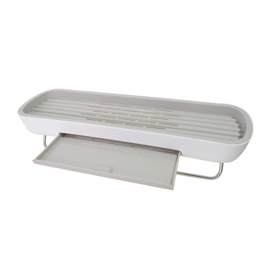 Etajera baie, sistem scurgere apa, suport prosop, Naimeed D5323, Alb, 42x12x10cm