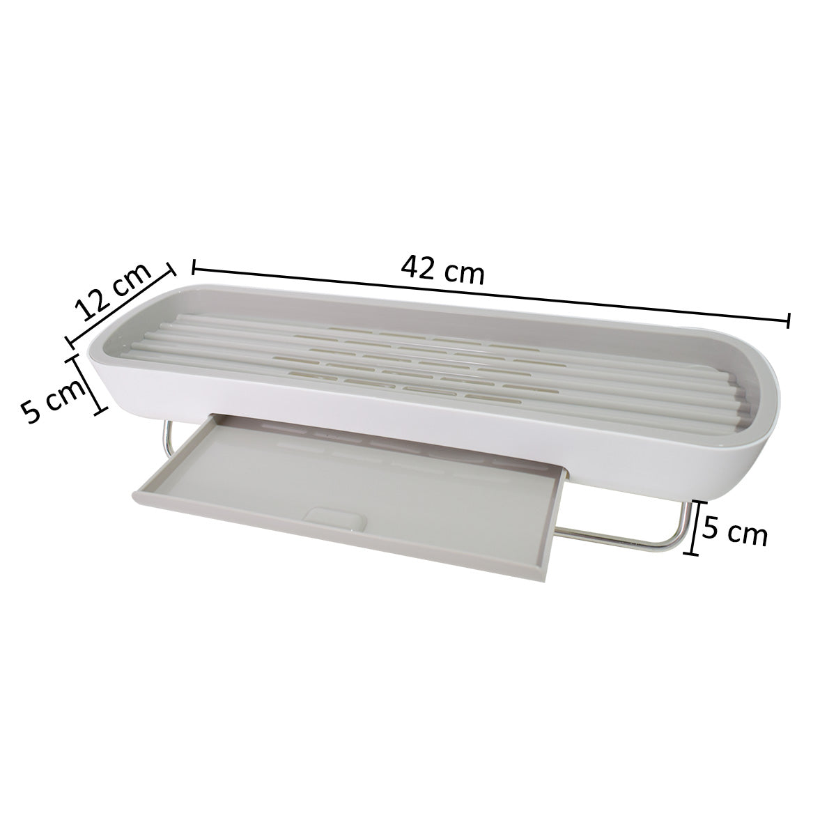 Etajera baie, sistem scurgere apa, suport prosop, Naimeed D5323, Alb, 42x12x10cm