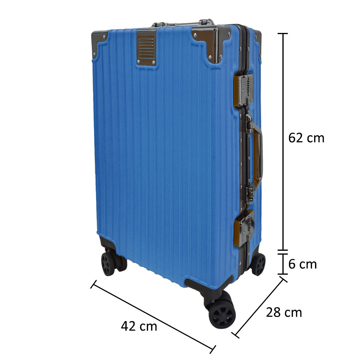 Troler, bagaj de cala, Naimeed D5398M, Premium Voyage, 4 roti duble 360 grade, ABS, inchidere cifru, Albastru, 42x28x68cm