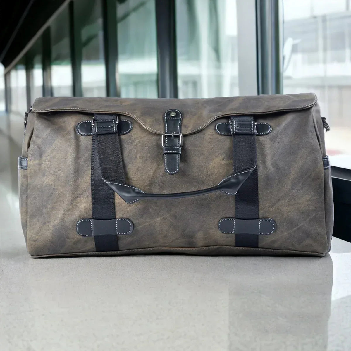 Geanta voiaj, pentru avion, piele ecologica, Naimeed D5414, Companion, Verde militar, 50x20x30cm - 221.ro