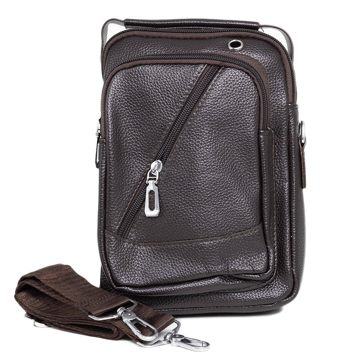 Borseta barbati, de umar, piele ecologica, Naimeed D5433, Companion, Maro inchis, 17x8x23cm
