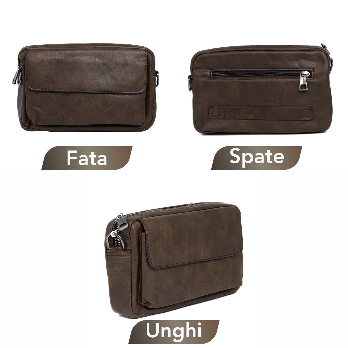 Borseta barbati, de umar, piele ecologica, Naimeed D5444, Companion, Maro inchis, 15x6x23cm