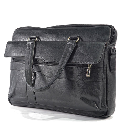 Servieta barbati, piele ecologica, Naimeed D5448, Companion, Negru, 39x7x30cm