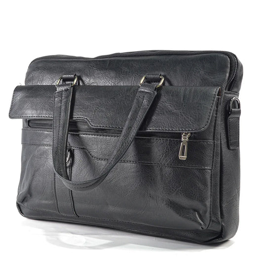 Servieta barbati, piele ecologica, Naimeed D5448, Companion, Negru, 39x7x30cm - 221.ro