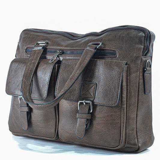 Servieta barbati, piele ecologica, Naimeed D5454, Companion, Maro inchis, 39x7x30cm - 221.ro