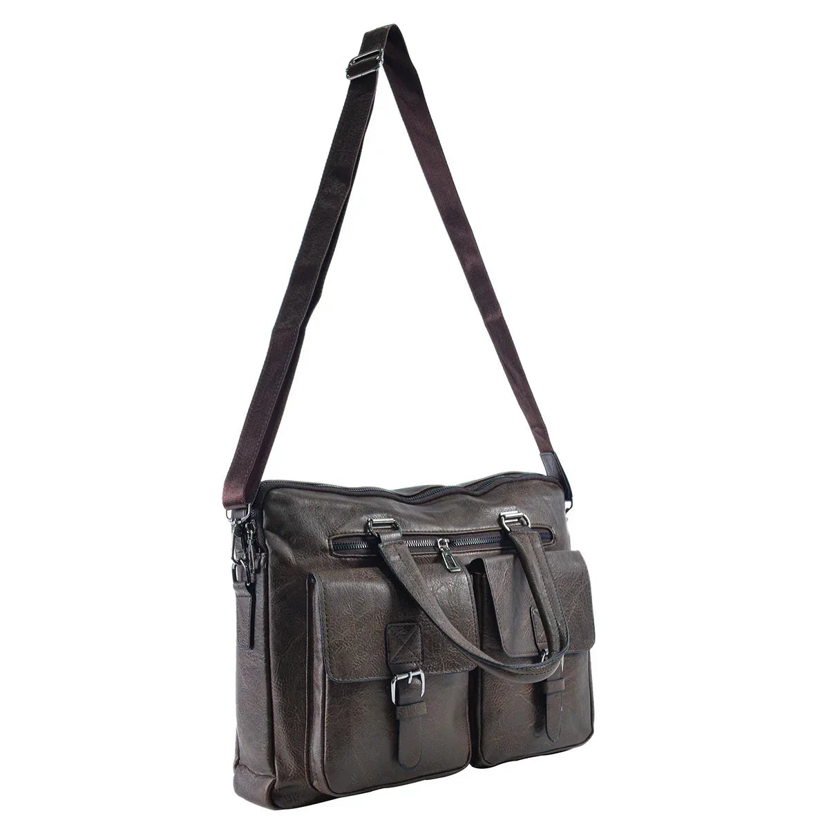 Servieta barbati, piele ecologica, Naimeed D5454, Companion, Maro inchis, 39x7x30cm - 221.ro