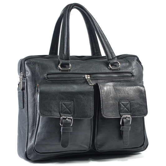 Servieta barbati, piele ecologica, Naimeed D5453, Companion, Negru, 39x7x30cm