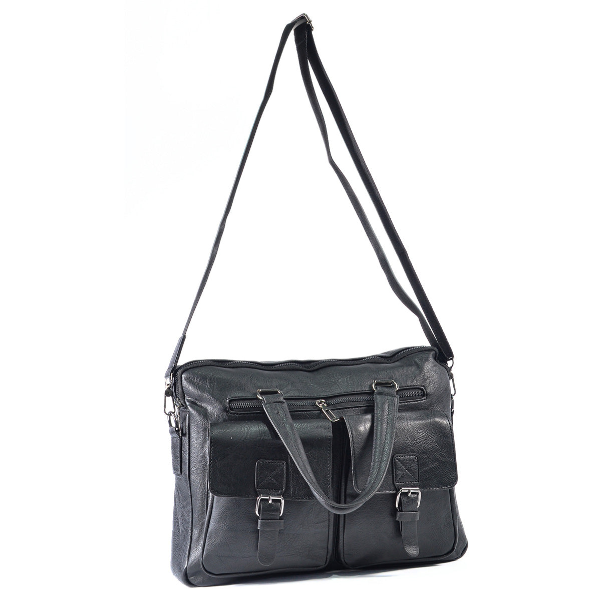 Servieta barbati, piele ecologica, Naimeed D5453, Companion, Negru, 39x7x30cm