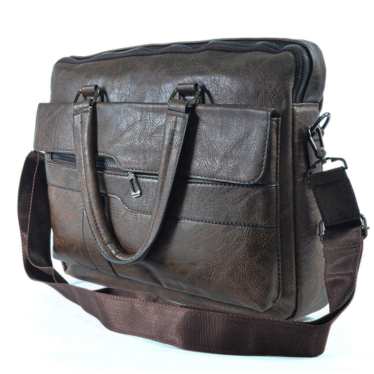 Servieta barbati, piele ecologica, Naimeed D5449, Companion, Maro inchis, 39x7x30cm