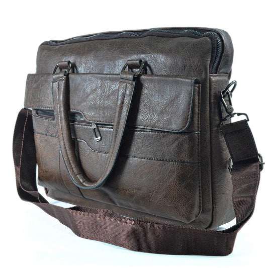 Servieta barbati, piele ecologica, Naimeed D5449, Companion, Maro inchis, 39x7x30cm - 221.ro
