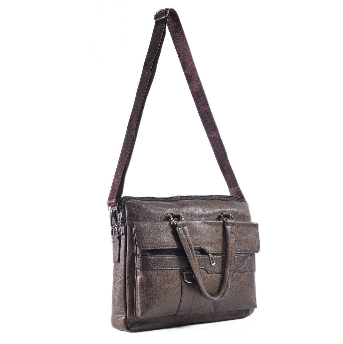 Servieta barbati, piele ecologica, Naimeed D5449, Companion, Maro inchis, 39x7x30cm