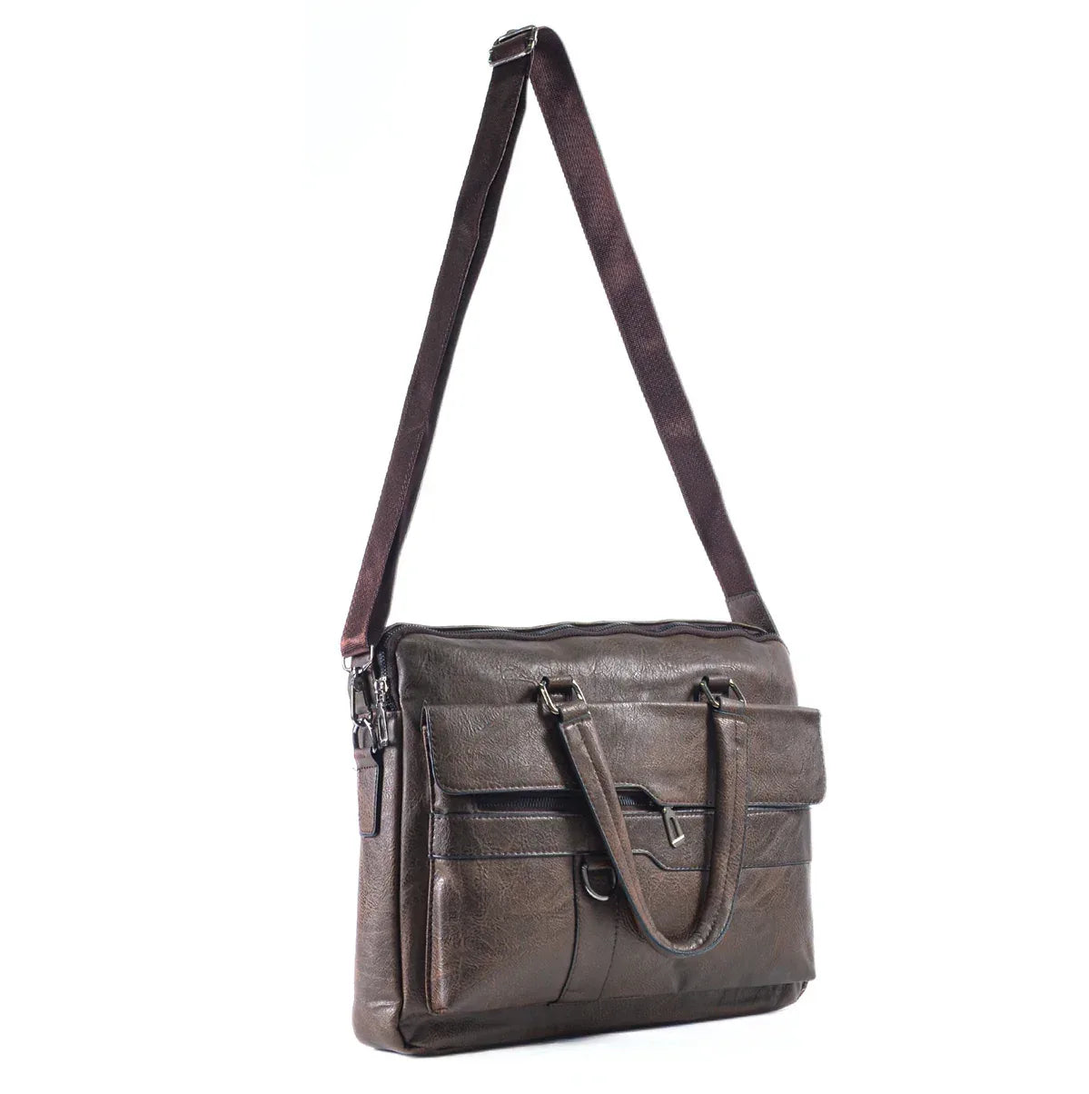Servieta barbati, piele ecologica, Naimeed D5449, Companion, Maro inchis, 39x7x30cm - 221.ro
