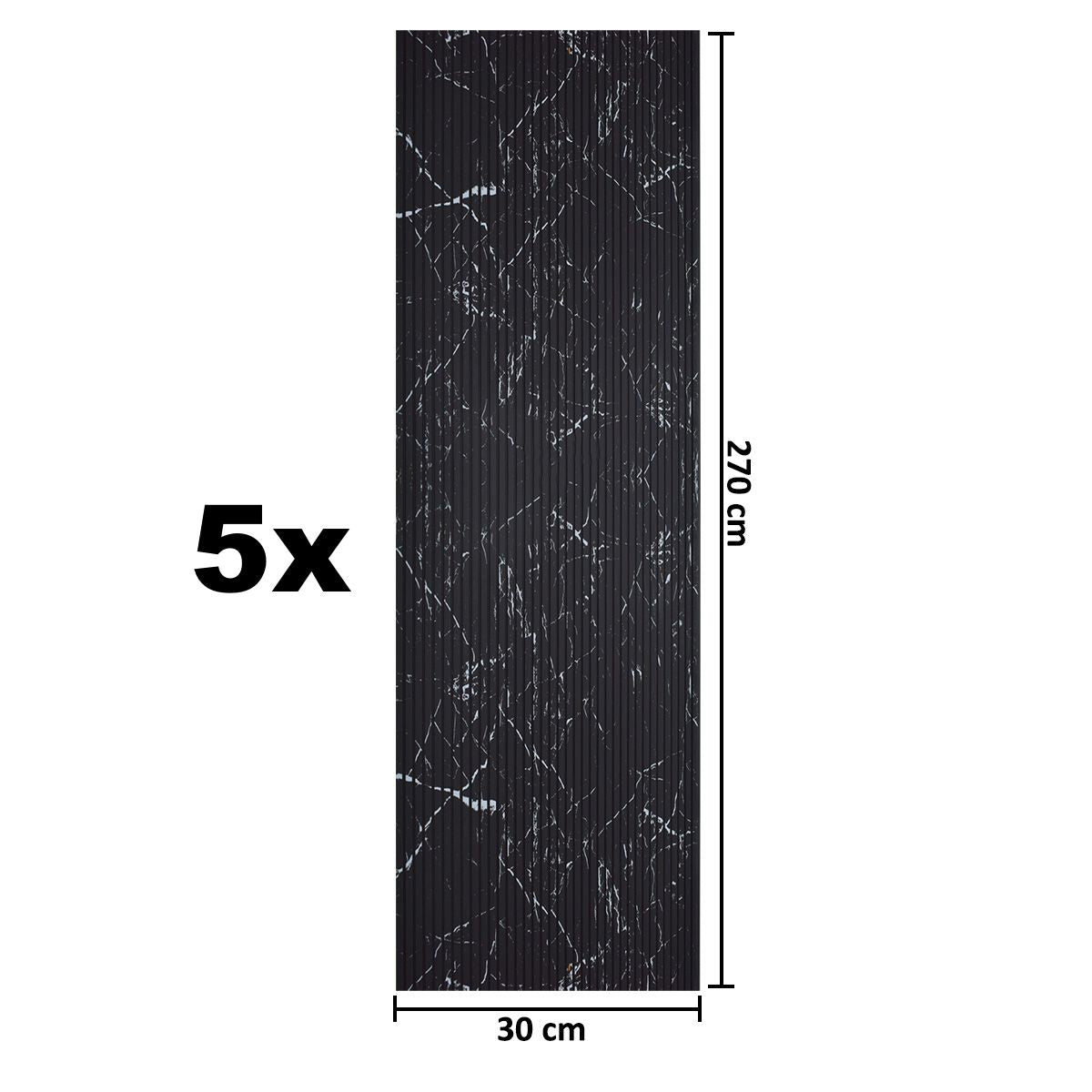 Set 5 panouri decorative, riflaj, polimer rigid, Naimeed D5461, 270x30x0.5cm, Negru