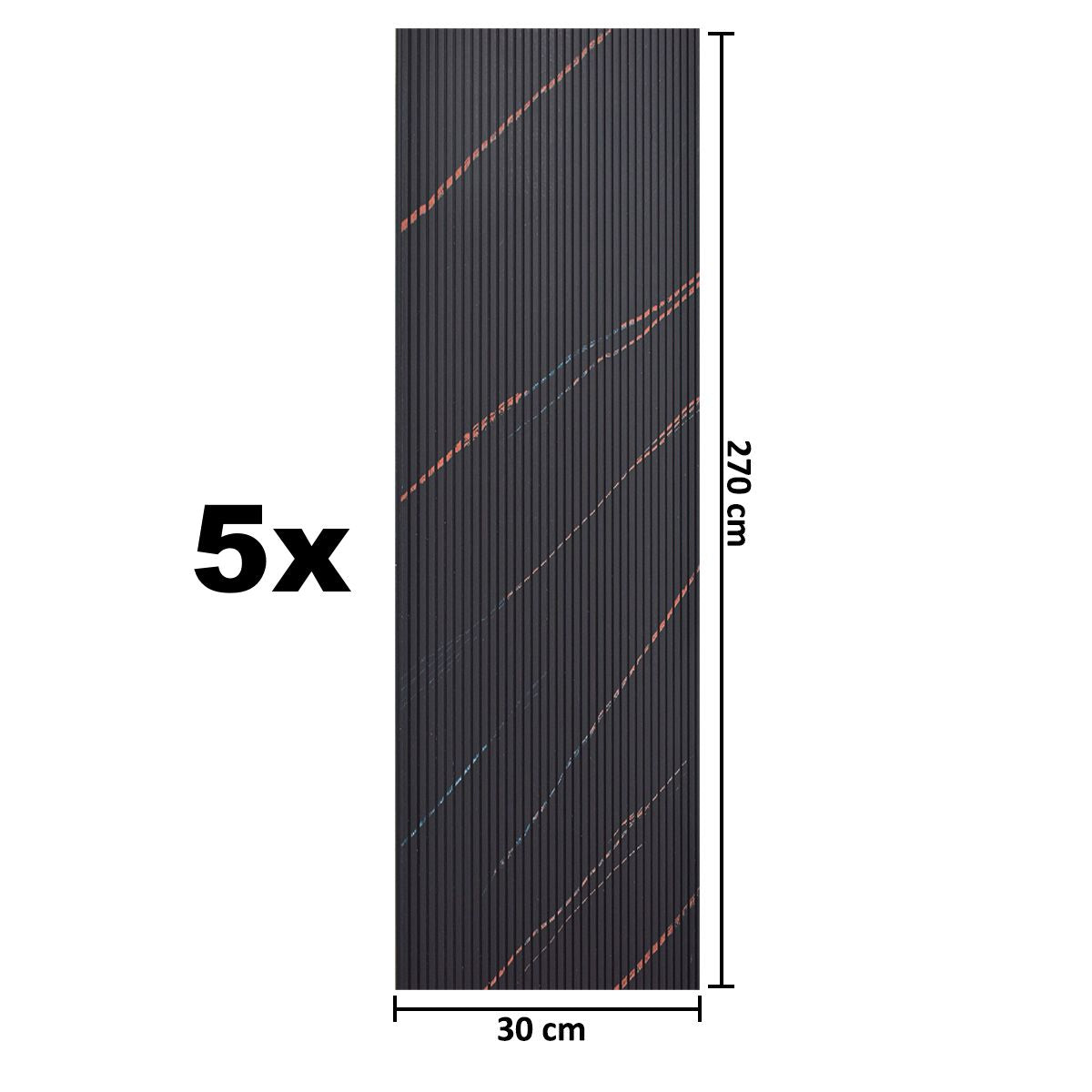 Set 5 panouri decorative, riflaj, polimer rigid, Naimeed D5464, 270x30x0.5cm, Negru