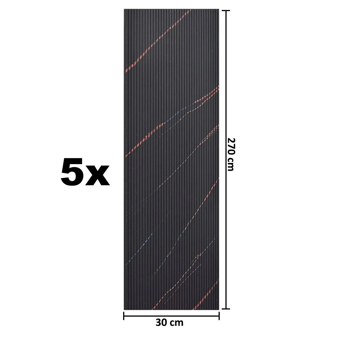 Set 5 panouri decorative, riflaj, polimer rigid, Naimeed D5464, 270x30x0.5cm, Negru - 221.ro