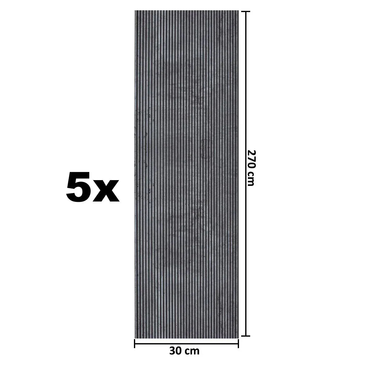 Set 5 panouri decorative, riflaj, polimer rigid, Naimeed D5466, 270x30x0.5cm, Gri - 221.ro