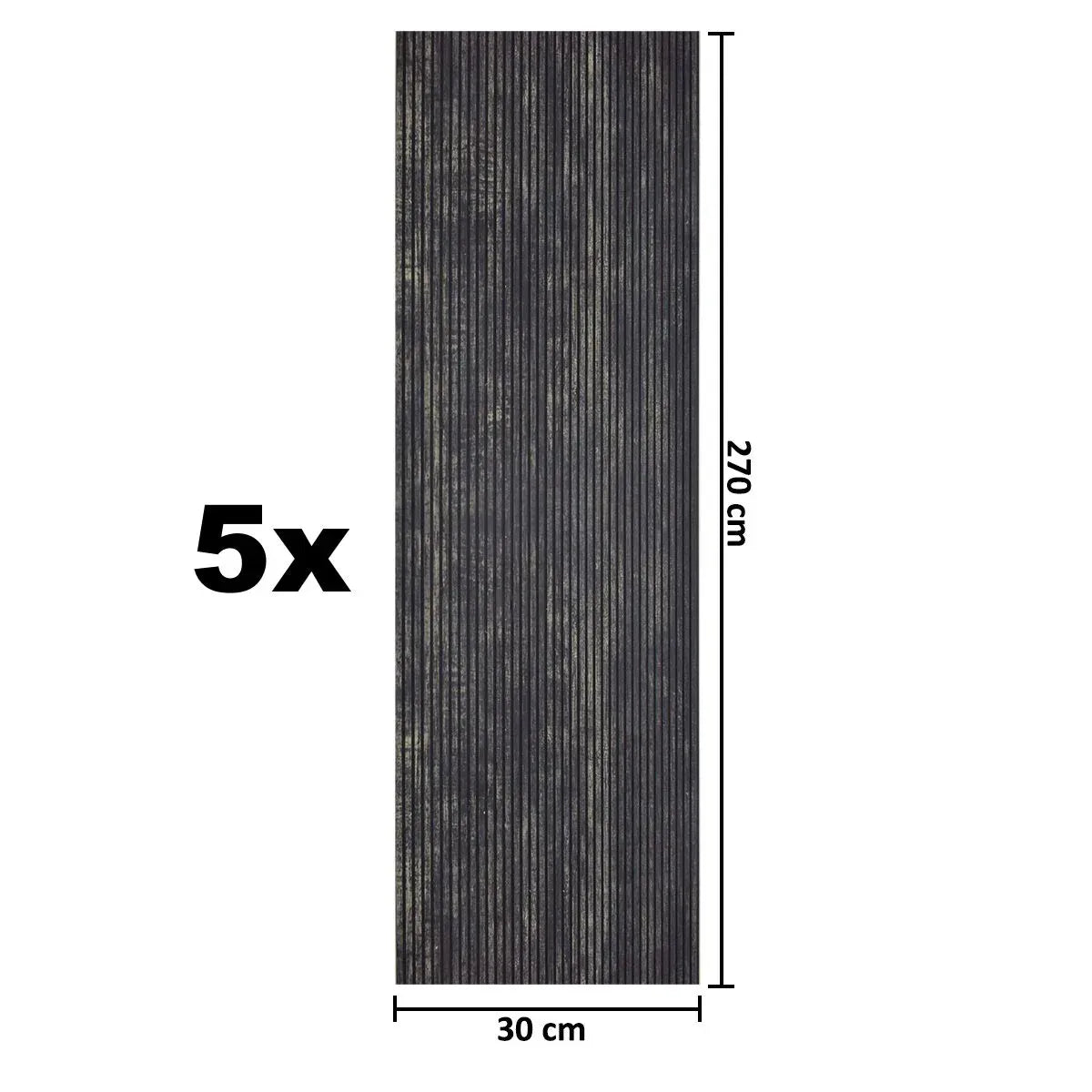 Set 5 panouri decorative, riflaj, polimer rigid, Naimeed D5468, 270x30x0.5cm, Negru - 221.ro