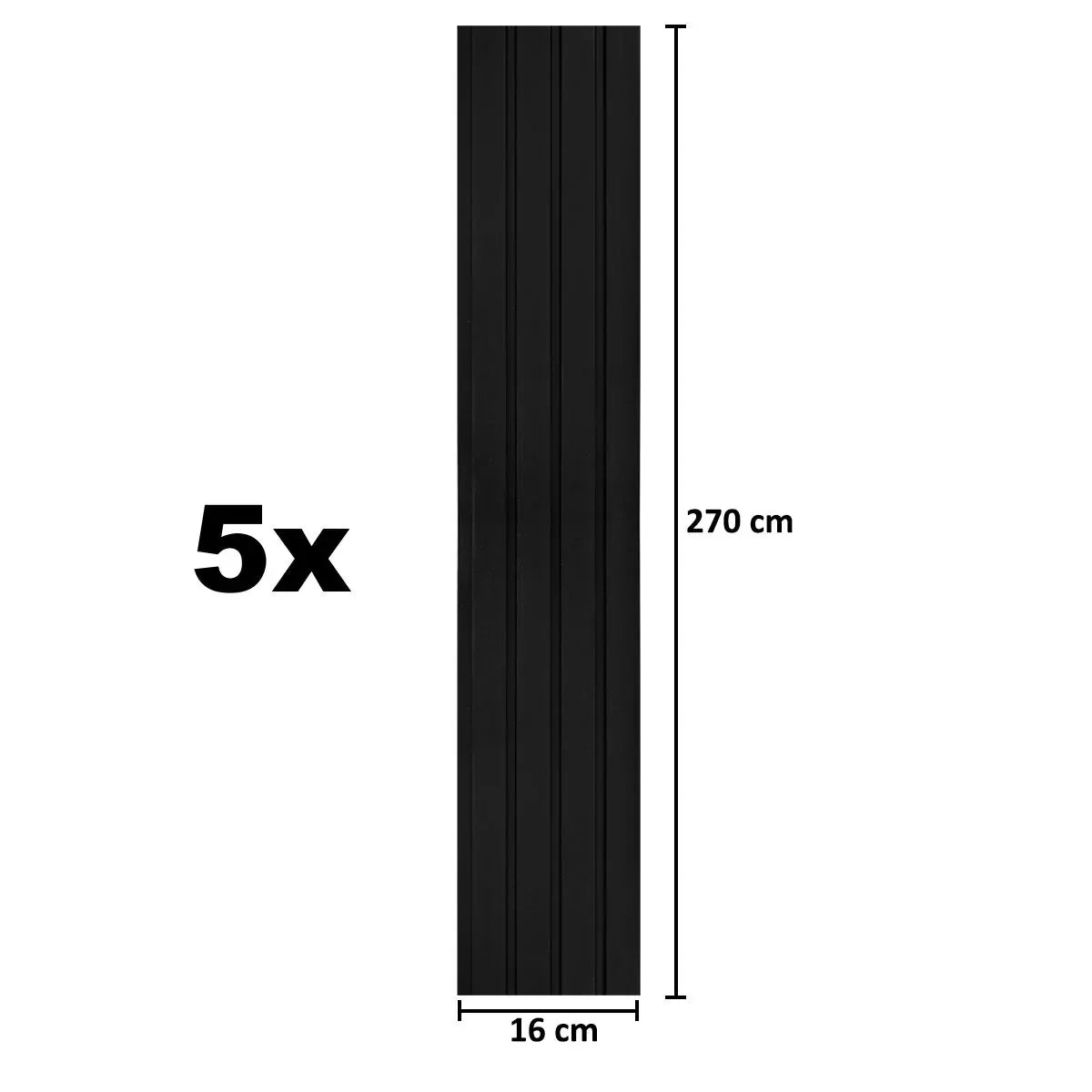 Set 5 panouri decorative, riflaj, polimer rigid, Naimeed D5470, 270x16x1cm, Negru - 221.ro