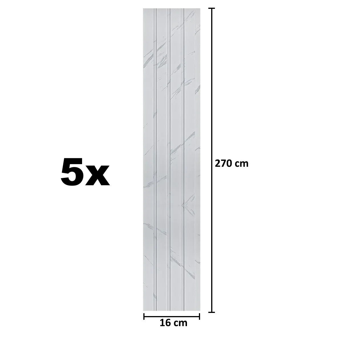 Set 5 panouri decorative, riflaj, polimer rigid, Naimeed D5471, 270x16x1cm, Alb - 221.ro