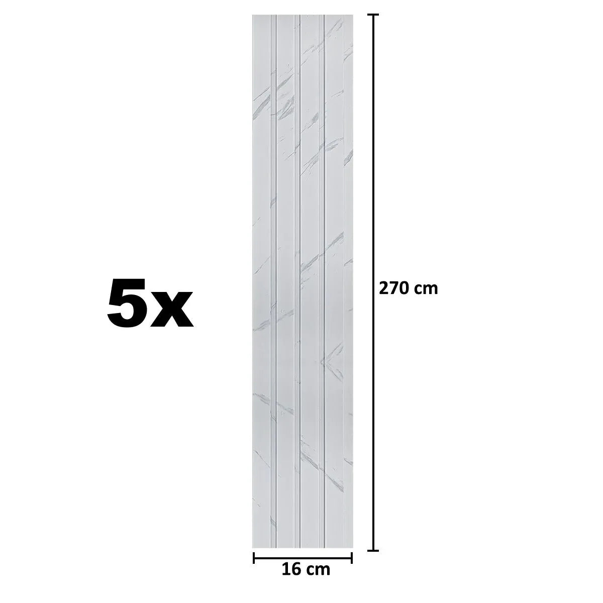 Set 5 panouri decorative, riflaj, polimer rigid, Naimeed D5471, 270x16x1cm, Alb - 221.ro