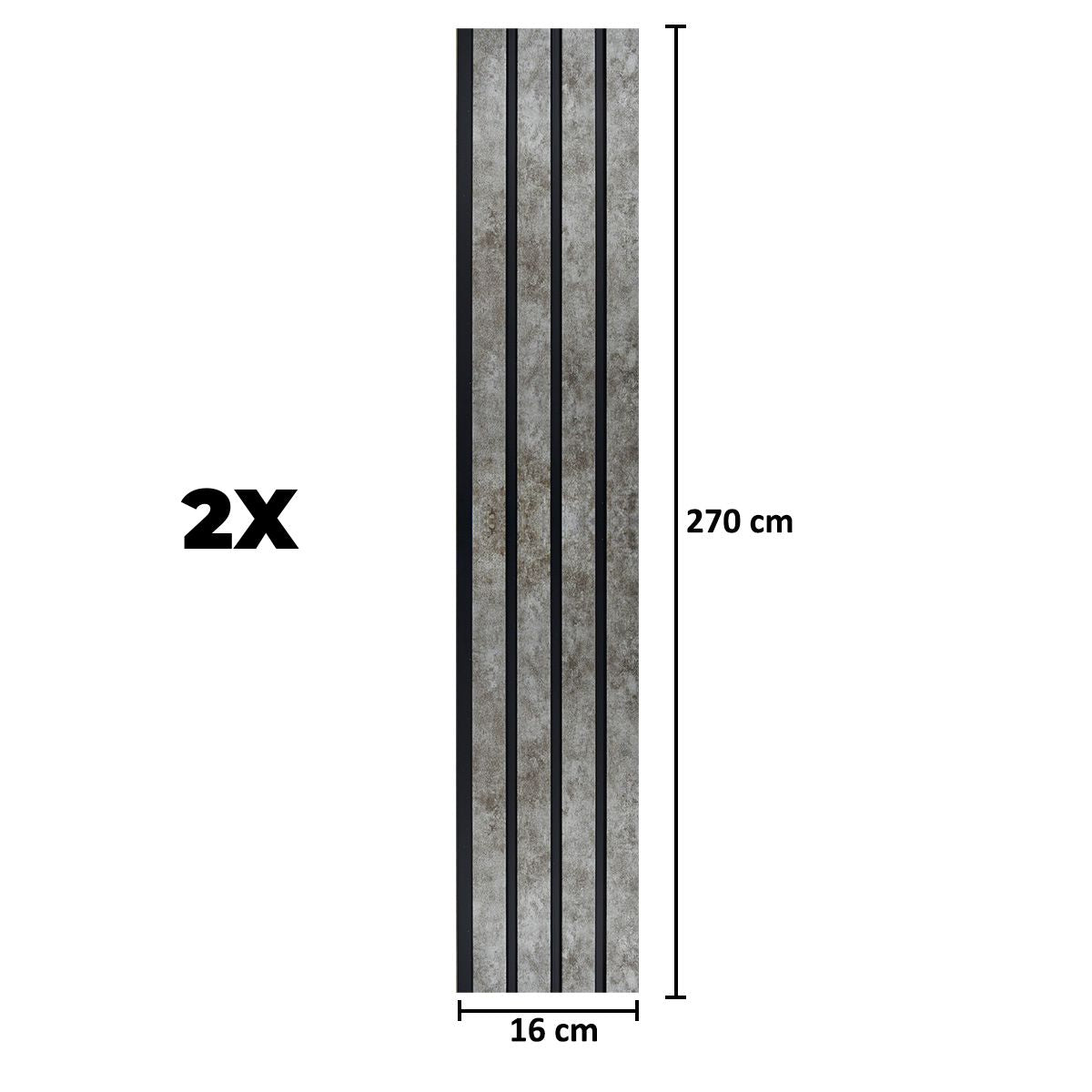 Set 2 panouri decorative, riflaj, polimer rigid, Naimeed D5472, 270x16x1cm, Gri