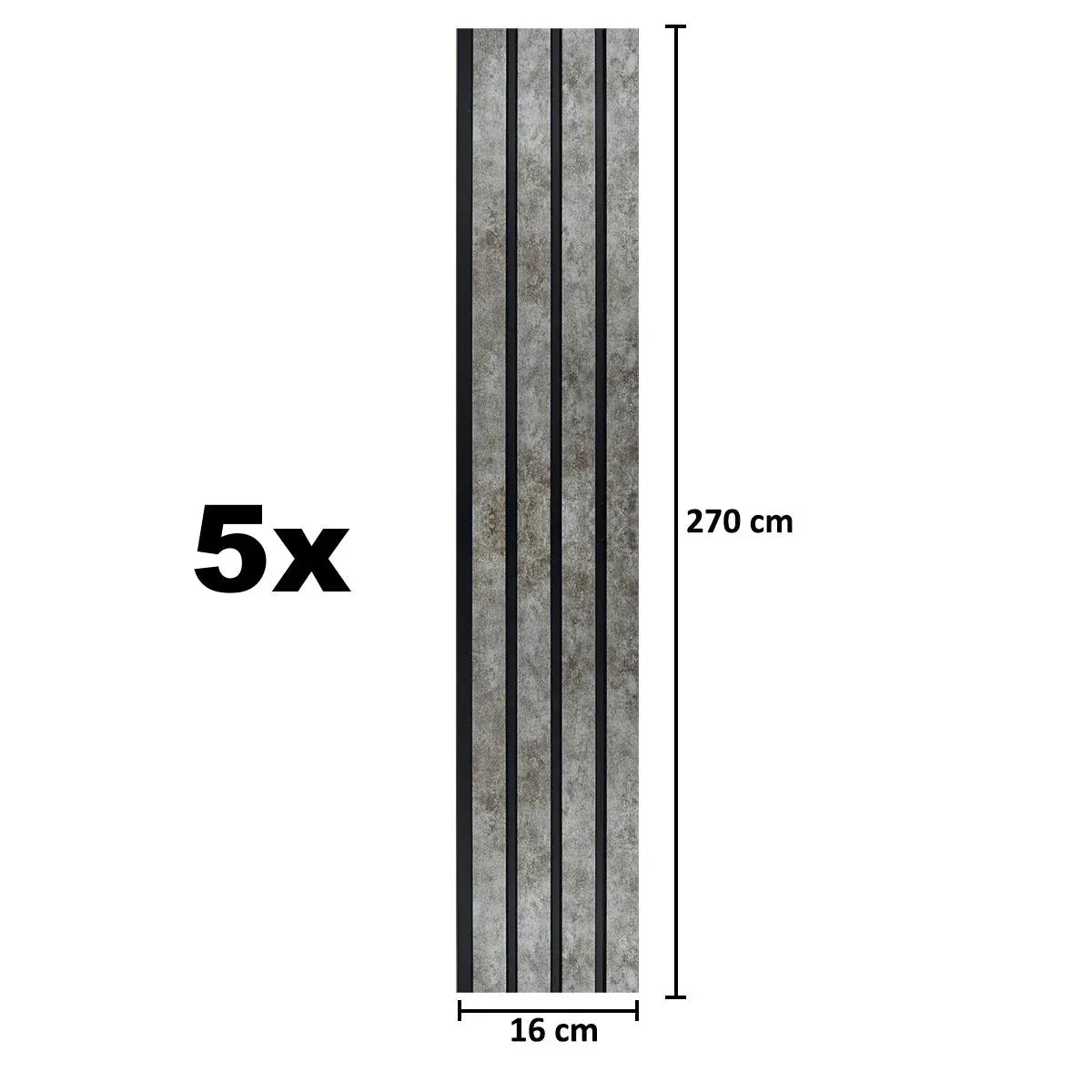 Set 5 panouri decorative, riflaj, polimer rigid, Naimeed D5472, 270x16x1cm, Gri - 221.ro