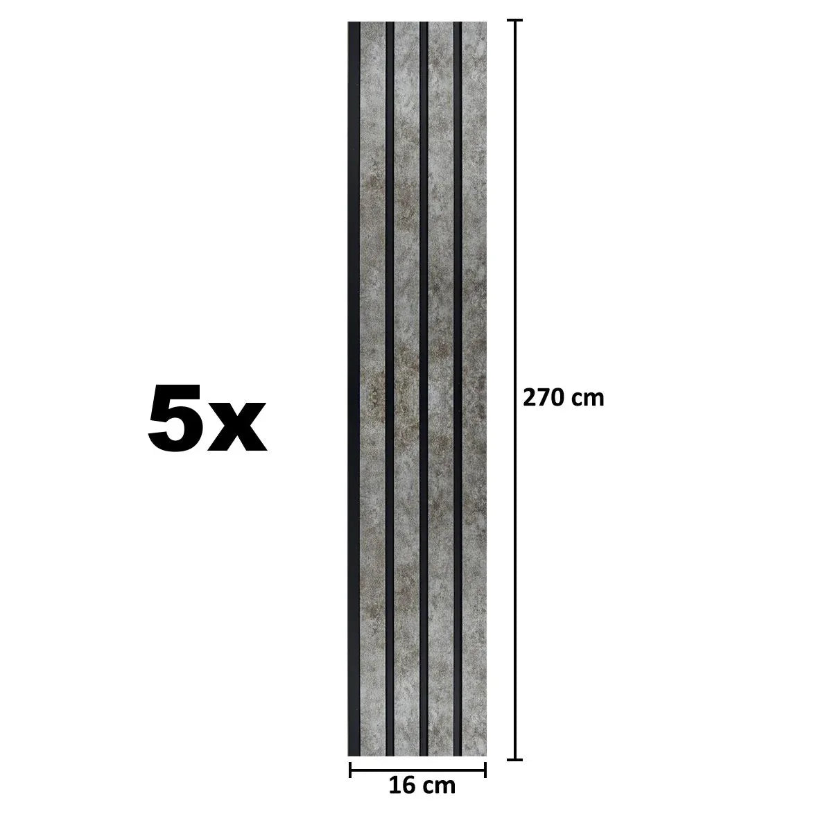 Set 5 panouri decorative, riflaj, polimer rigid, Naimeed D5472, 270x16x1cm, Gri - 221.ro