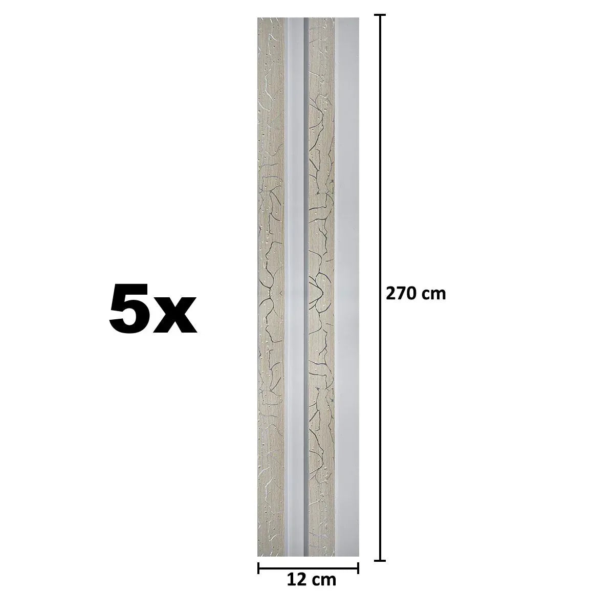 Set 5 panouri decorative, riflaj, polimer rigid, Naimeed D5474, 270x12x2cm, Alb - 221.ro