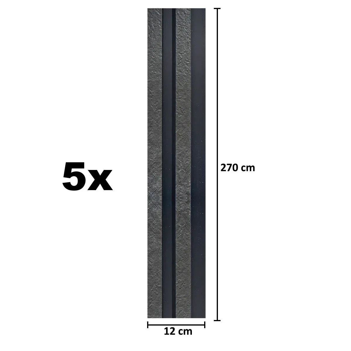 Set 5 panouri decorative, riflaj, polimer rigid, Naimeed D5478, 270x12x2cm, Negru - 221.ro