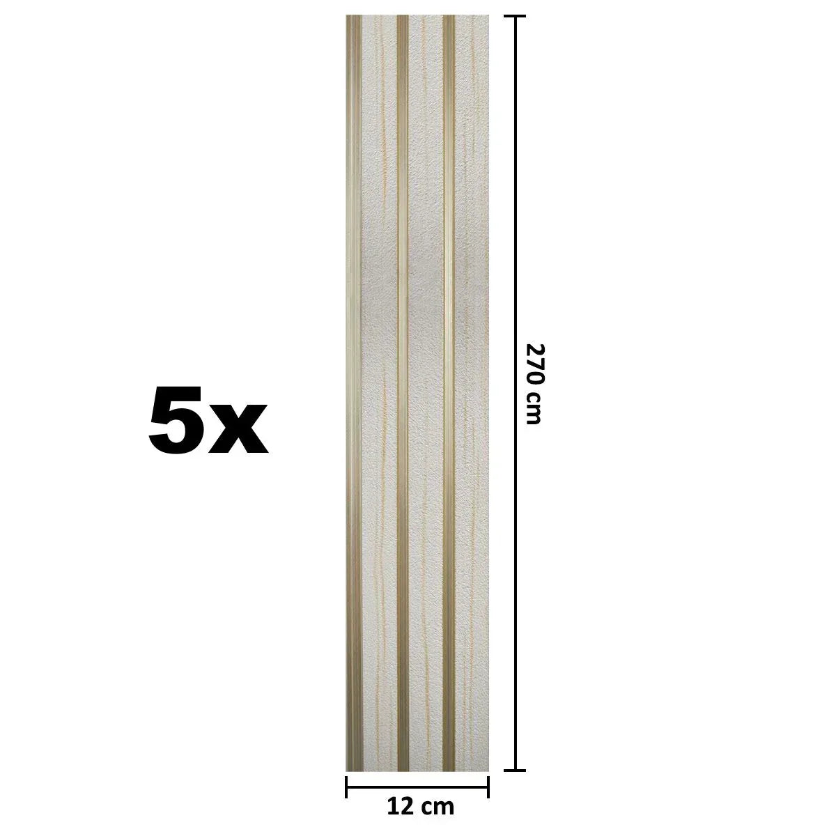 Set 5 panouri decorative, riflaj, polimer rigid, Naimeed D5479, 270x12x1cm, Alb/Auriu - 221.ro