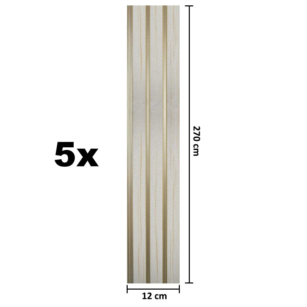 Set 5 panouri decorative, riflaj, polimer rigid, Naimeed D5479, 270x12x1cm, Alb/Auriu - 221.ro