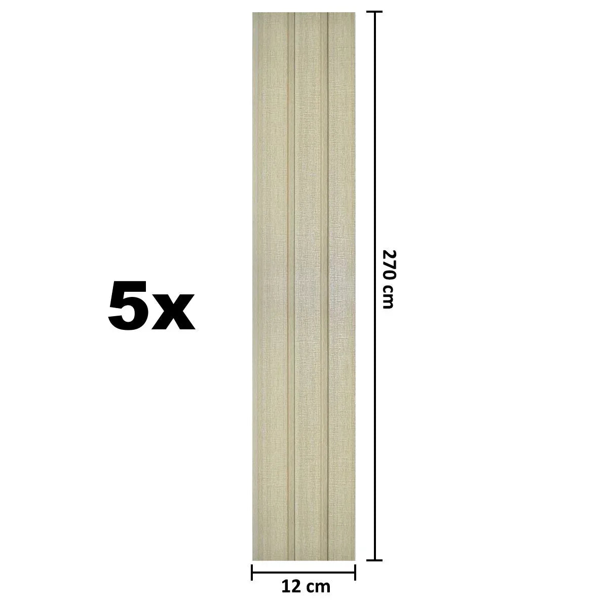 Set 5 panouri decorative, riflaj, polimer rigid, Naimeed D5482, 270x12x1cm, Crem deschis - 221.ro